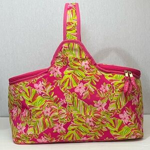 Lilly Pulitzer Floral Pink and Green Large Insulated Picnic Basket Cooler Icebox